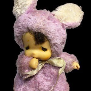 Monchhichi Easter Pets Purple Bunny Thumbsucker Baby Plush Rubber Face RARE